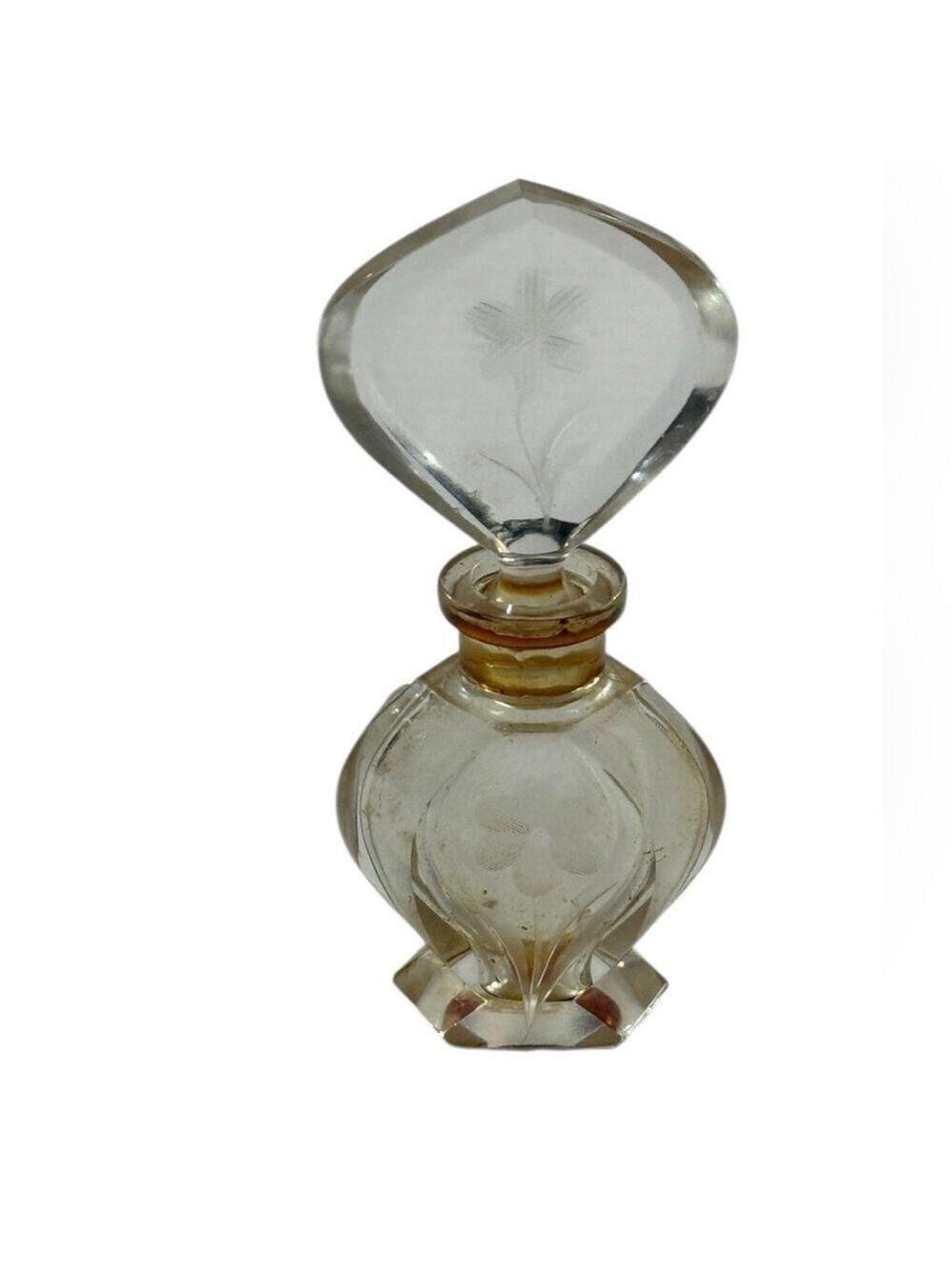 Vintage Cut Crystal Perfume Bottle Etched Floral Stopper West Germany